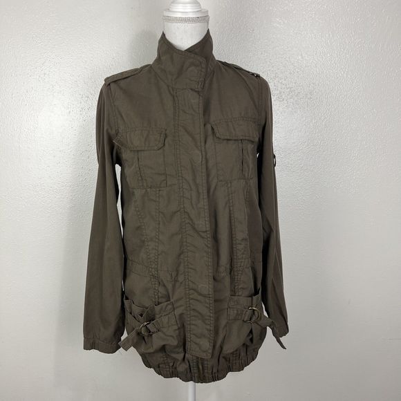 New Look Jacket Women Small Green Military Utility Zip Up Cotton Outerwear - Picture 15 of 15